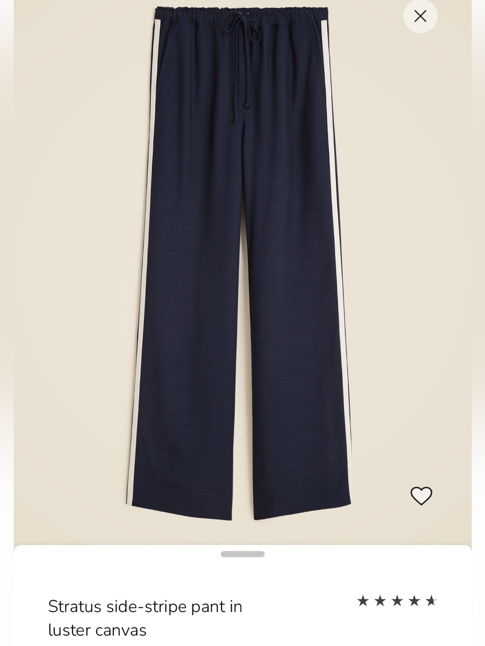 NWOT J Crew Stratus side-stripe pant in luster canvas - Navy Blue - Medium